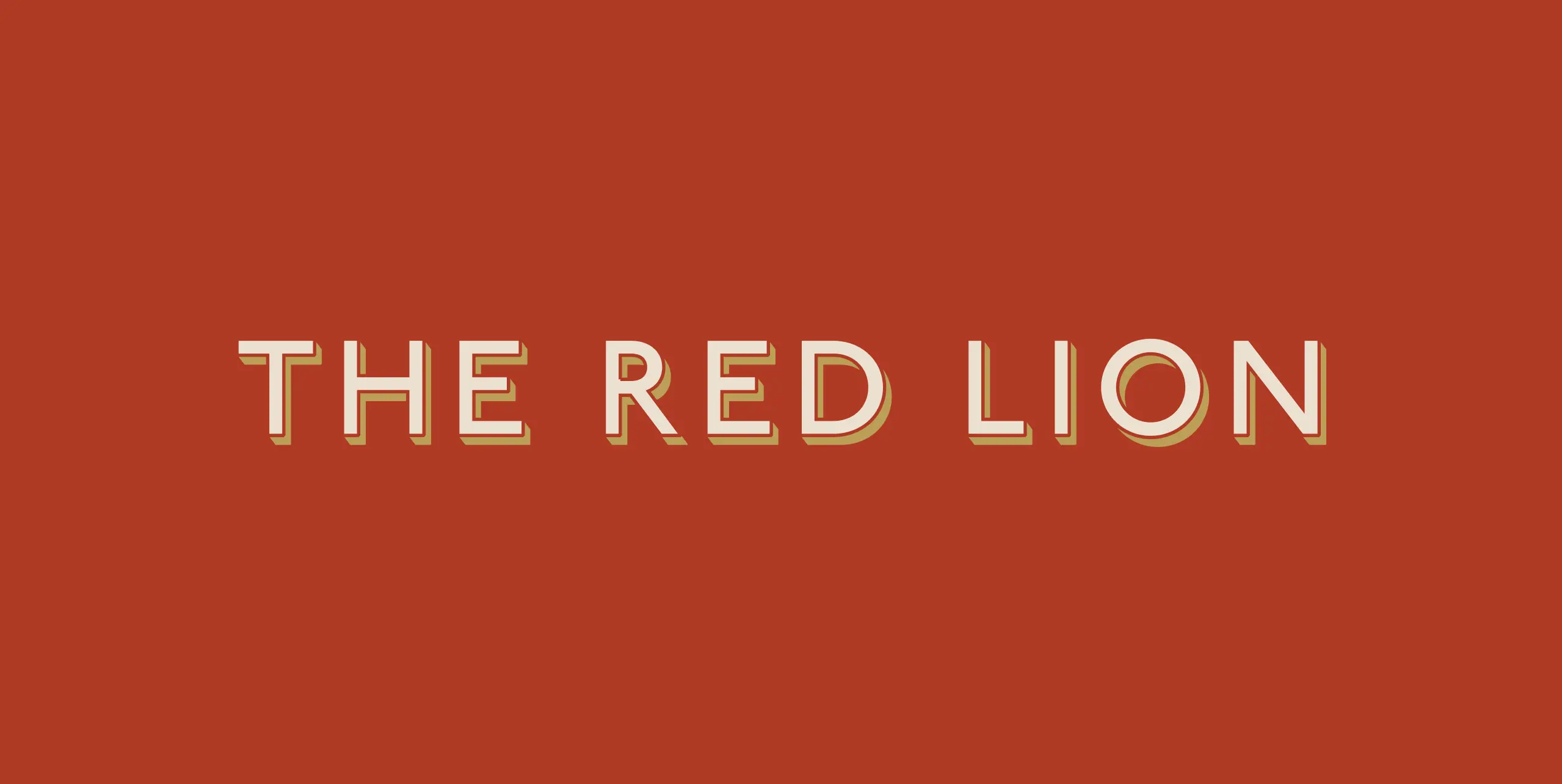 Cream letters with gold drop shadows reading THE RED LION centred on a deep red background.