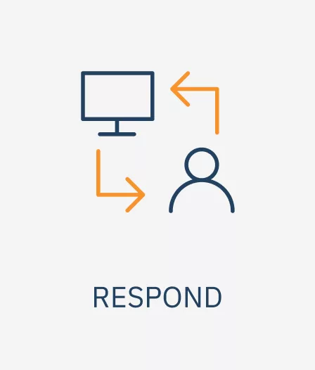 Stylised icon of a computer monitor and person connected by orange arrows, with the word RESPOND below.